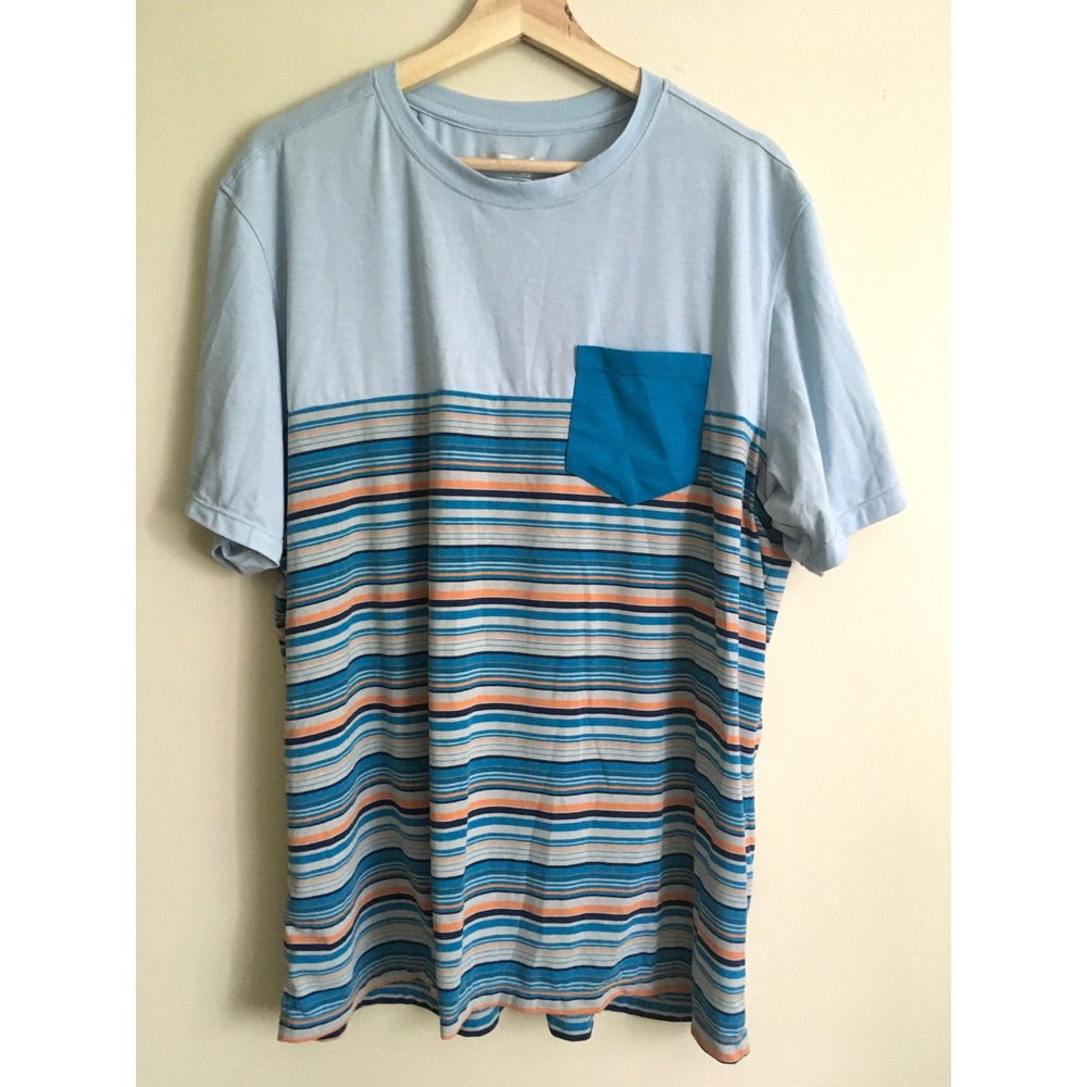 Marmot Doran Park UPF UV 30 Striped Pocket Light Blue Short Sleeve shirt XL